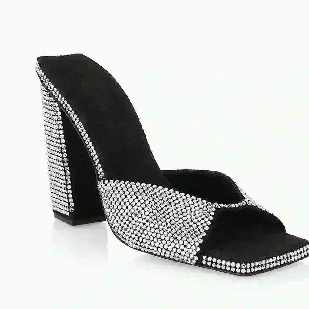 NWT Gia Borghini x RHW Women's Black Rosie Crystal Slide Sandals Shoes S…